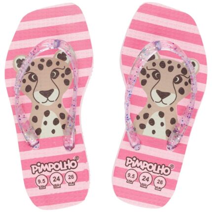 Chinelo Quadradinho Slim Rosa/Onça Fem Pimpolho - 24