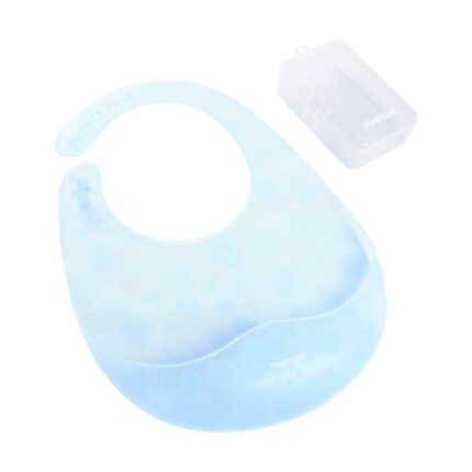 Babador De Silicone Translúcido Com Pega Migalhas Pimpolho - Azul