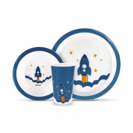 Kit Alimentação Infantil Pimpolho 3 peças Prato Tigela Copo - AZUL