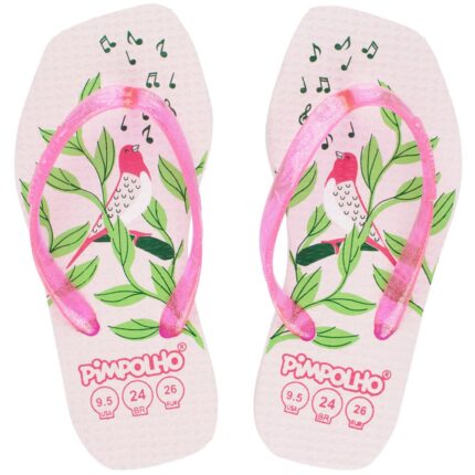 Chinelo Quadradinho Slim Rosa/Passarinho Fem Pimpolho - 24