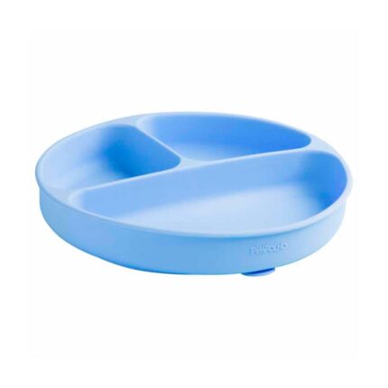Prato Infantil Silicone Com Divisória Ventosa Soft Pimpolho - AZUL