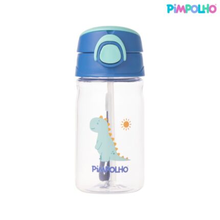 Garrafa Infantil Cristal 370ml com Canudo Pimpolho - AZUL